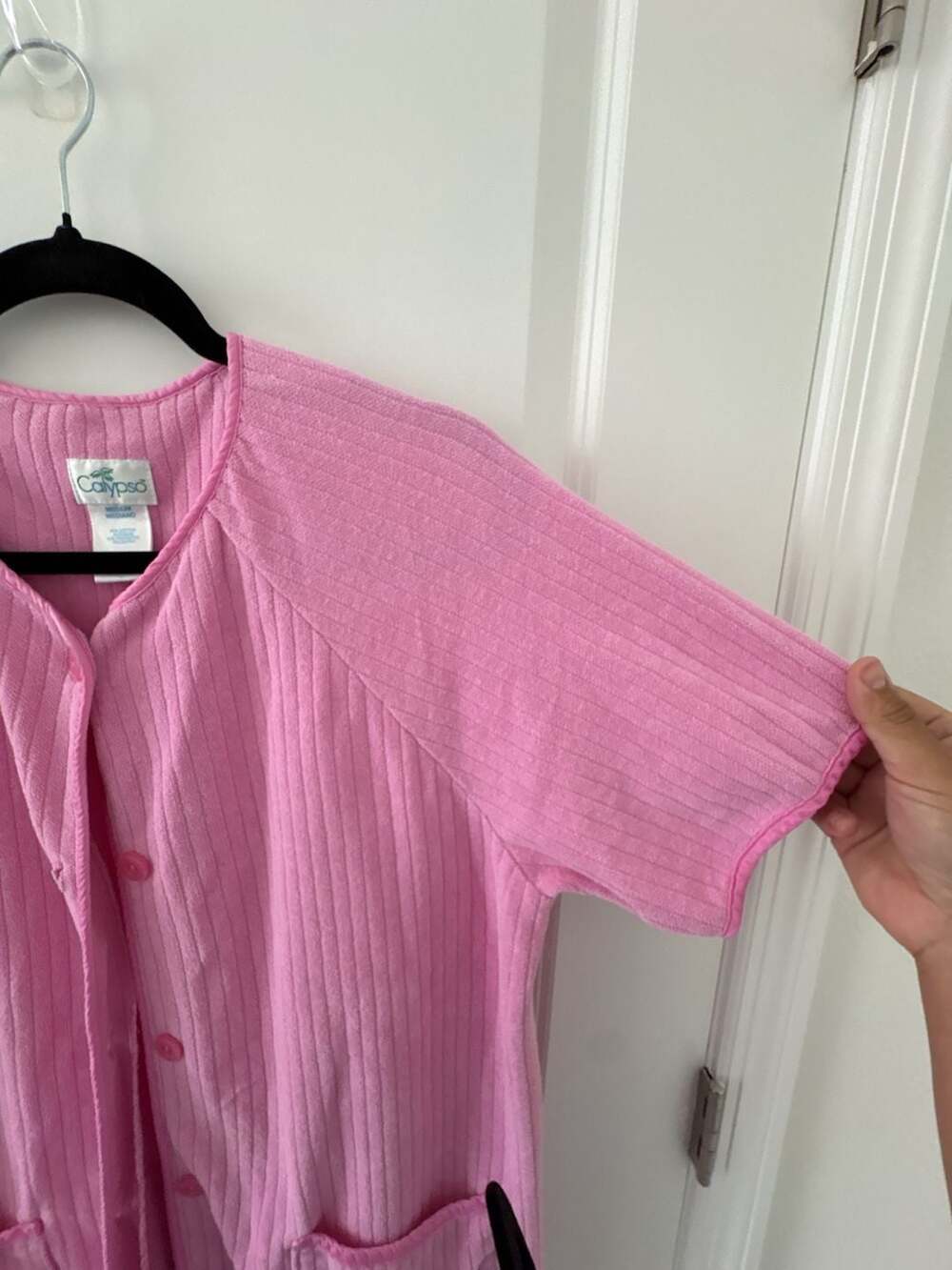 Calypso Pink Ribbed Terry Cloth Button-Front Lounger Robe - Picture 4 of 8